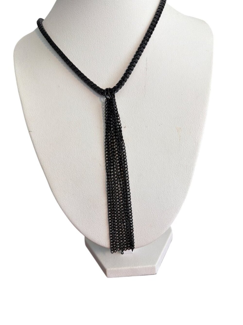 Black Box Chain Tassel Necklace Long Length Sleek Design No Clasp Minimalist 29"